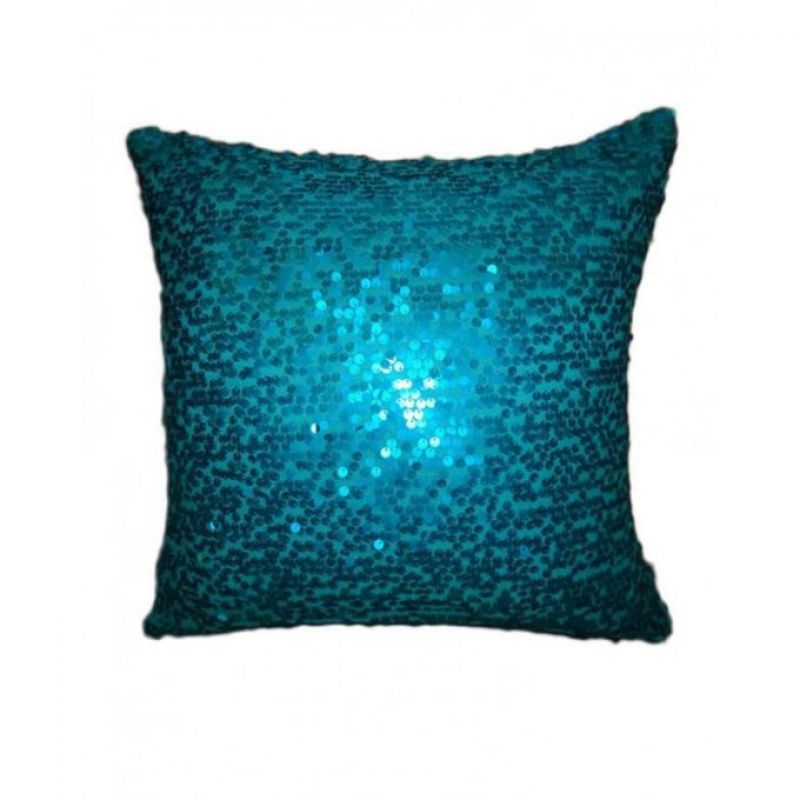 Super Shiny Sequin Embroidery Cushion Cover - Turquoise - Pair